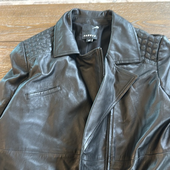 Trouve Womens Leather Jacket Black Lambskin Asymmetrical Zip Nordstrom size L - Picture 3 of 8